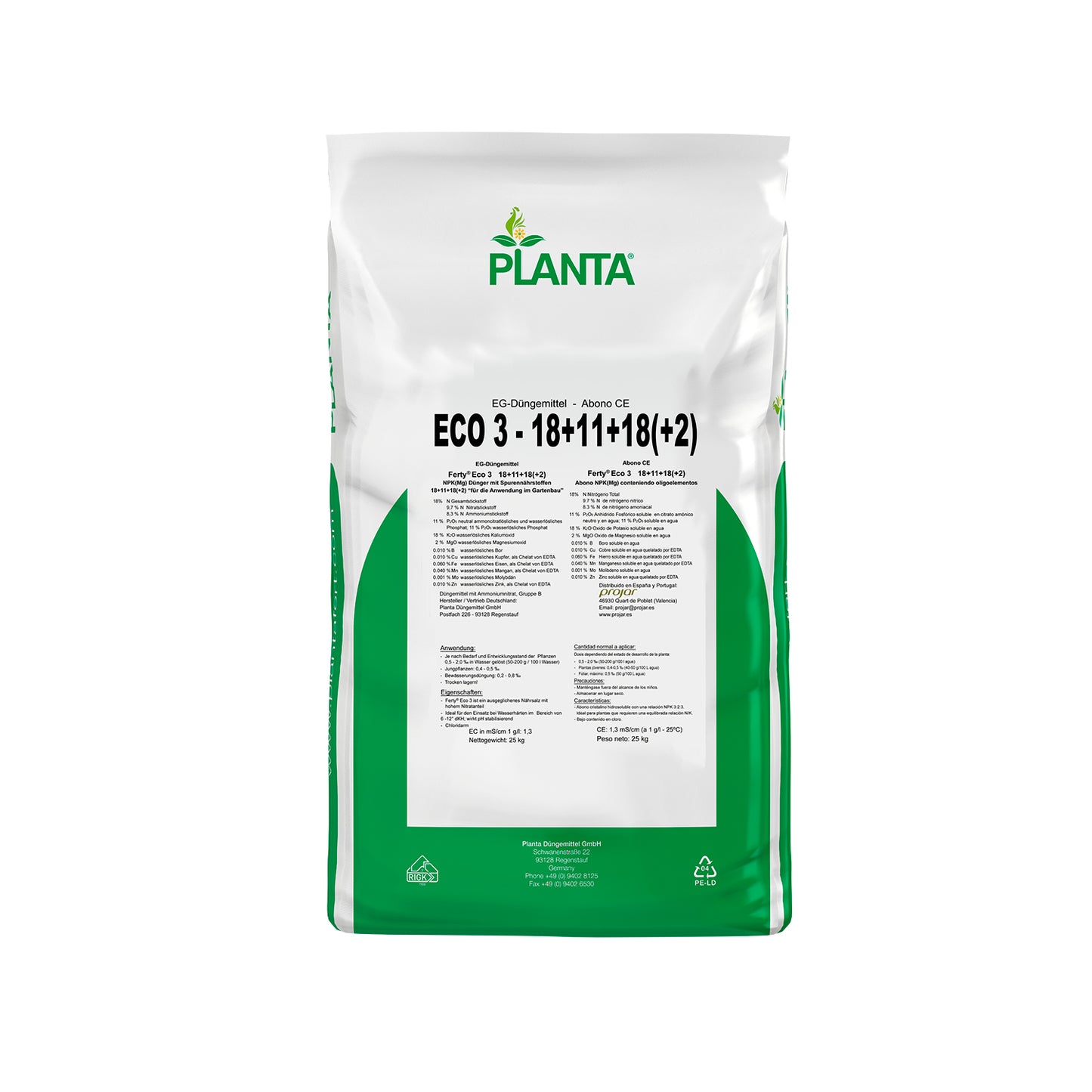 ABONO SOLUBLE FERTY ECO3  18+11+18+(2 MGO)+ ME, 25KG